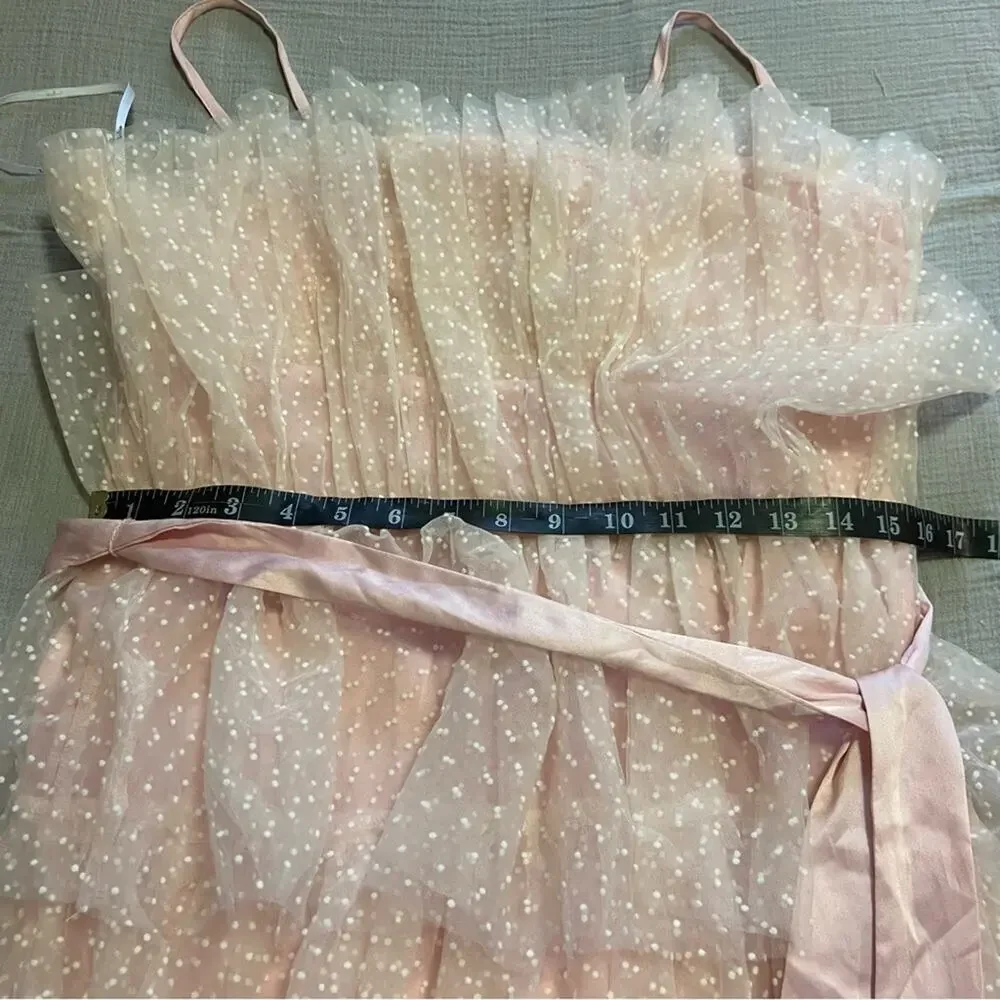 NWOT Lulus Wishing for Whimsy Blush Pink Swiss Dot Ruffle Tiered Midi Dr… - Picture 9 of 11